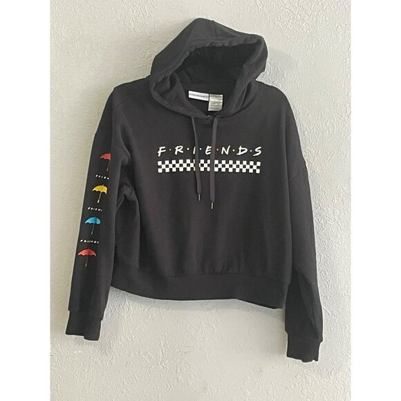 FRIENDS WOMENS CROPS BLACK SLIP ON HOODIE SWEATER LONG SLEEVE  SIZE SMALL - Picture 1 of 9